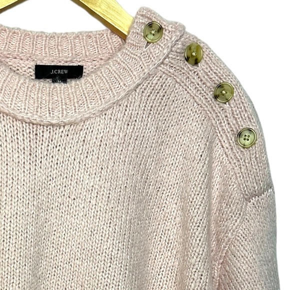 J Crew ALPACA WOOL Tortoise Shell Shoulder Buttons Crewneck Sweater Blush Pink M - Picture 6 of 11